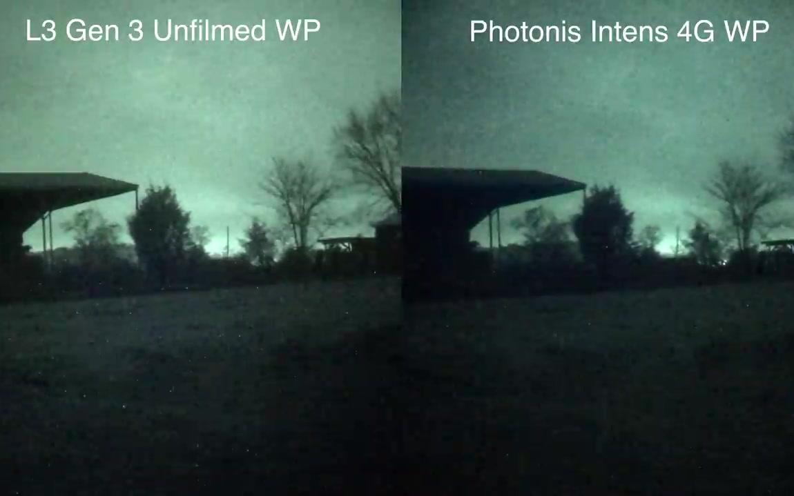 夜视仪对比L3 三代白磷无膜管 VS photonis 4G 白磷 (低光)